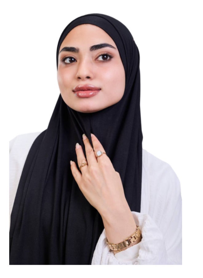 طرحة الجيل القطن الفاخرة ببندانة رباط مريحة - طول 2 متر، عرض 60 سم - ألوان سادة، خامة جيل بيور قطن 100% بدون خياطة. - Image 2